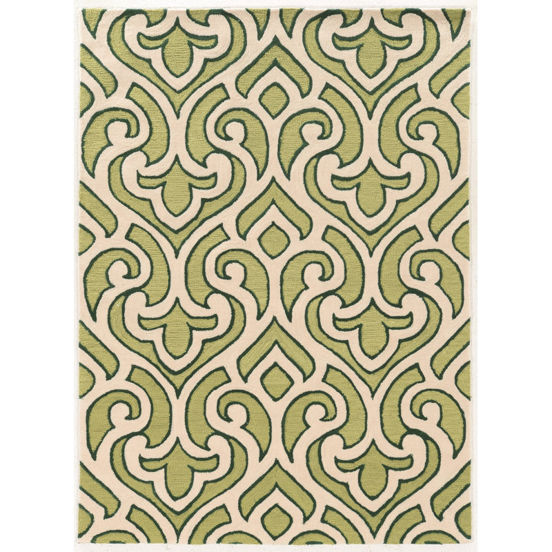 Tapis crème / vert touffeté à la main Marisela, Rectangle 8 pi x 10 pi