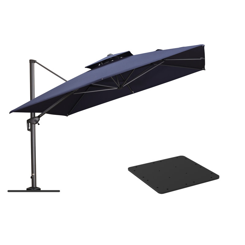 Parasol carré en porte-à-faux 11 pi x 11 pi avec base en tôle d'acier, bleu marine, Bleu marine
