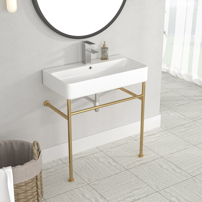 Lavabo de salle de bain console rectangulaire avec trop-plein, Or