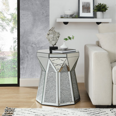 Table basse avec incrustation de cristal miroir, table décorative argentée, mobilier moderne de luxe moderne, table basse de 20 pouces (environ 50 centimètres), convient au salon