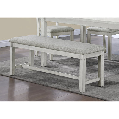 Banc rembourré contemporain en tissu blanc gris avec finition en bois flotté pour les meubles de salle à manger inspirés et doux