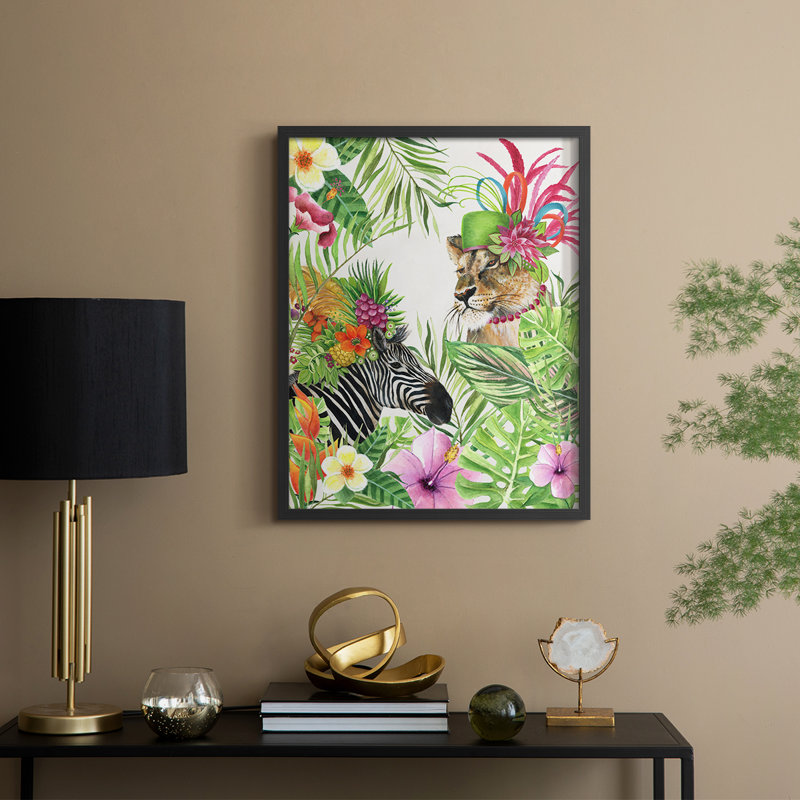 Jungle Royale II, reproduction encadrée - bois massif, Noir, noir, noir, noir, H 21 po x l 17 po