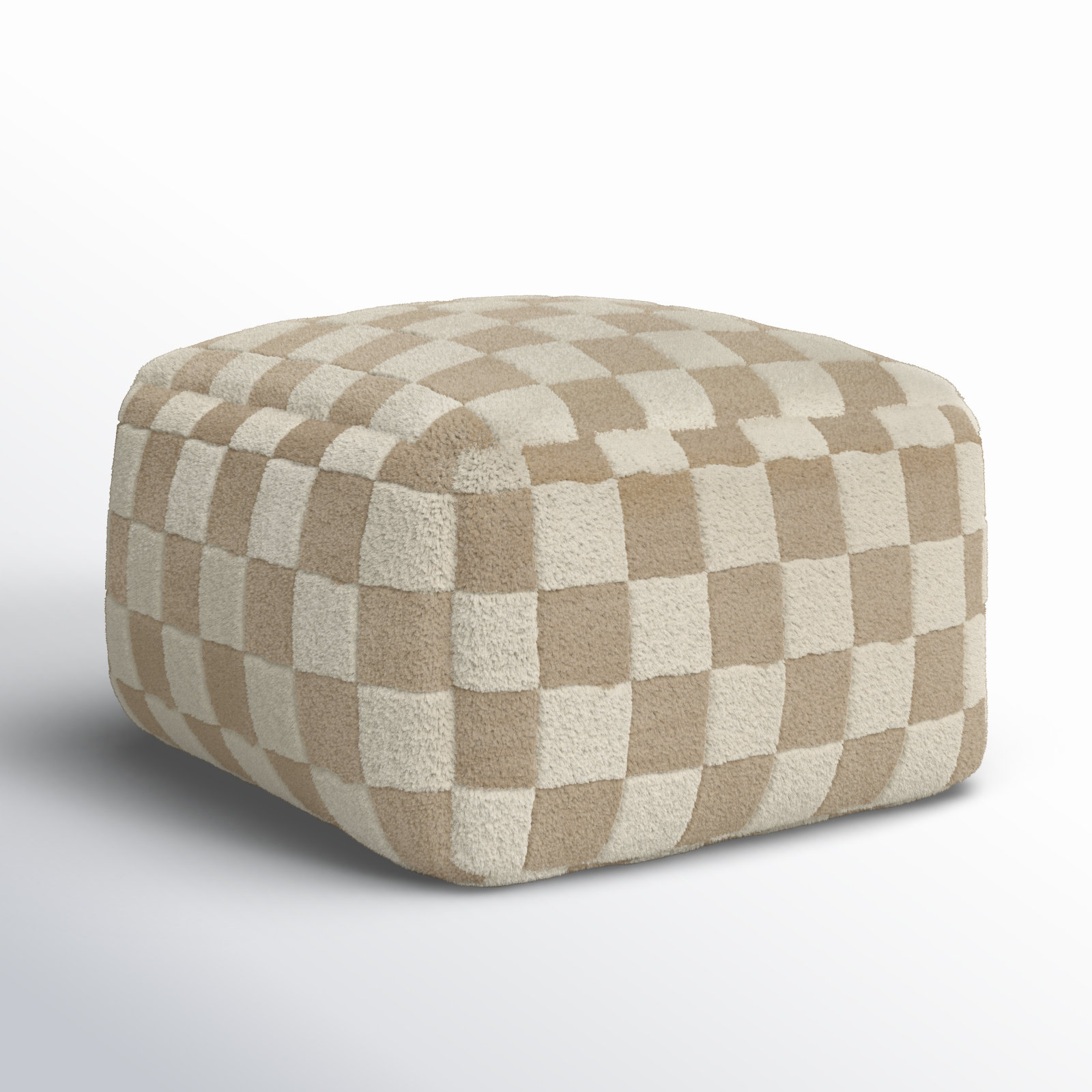 Birdie Upholstered Pouf, Off White Wool/Cotton Blend