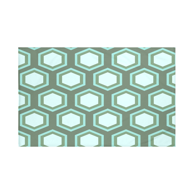 Jeté polaire à motif géométrique hexagonal, L 60 po x l 50 po, Vert algues (vert / bleu clair)