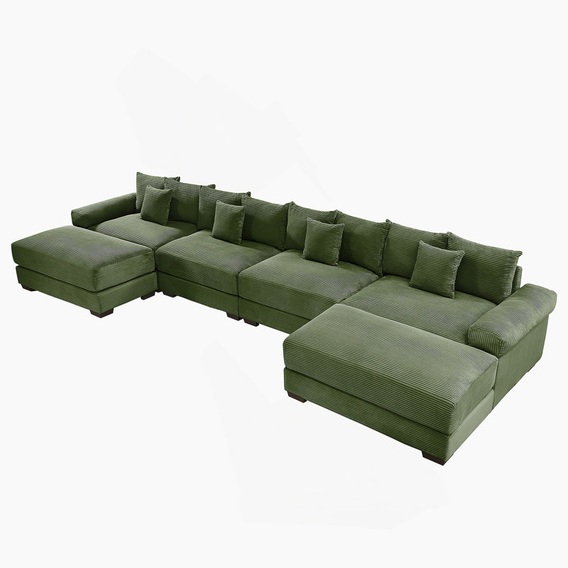 170"Oversized Cloud Modular U-Shape Sectional Couch,Premium Corduroy Fabric With Chaise Deep Seat Wide Armrests,8 Throw Pillows Good Resilience Cushion,Easy Assembly, For Living Rooms Studies,Green