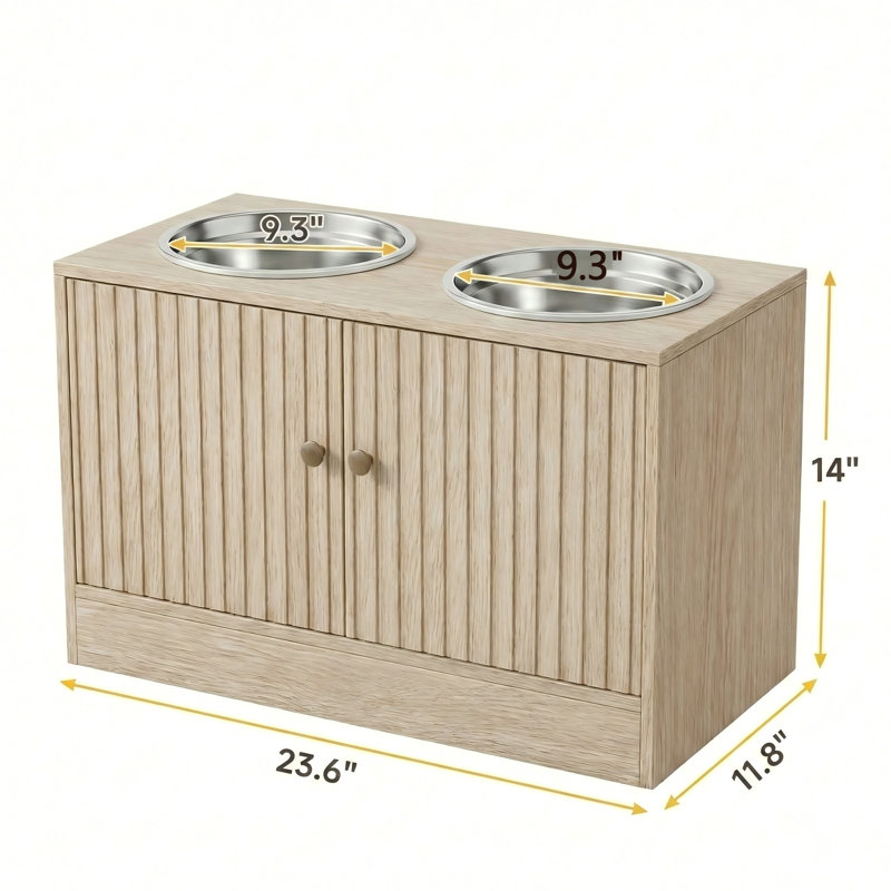 Bols surélevés pour chien avec armoire de rangement