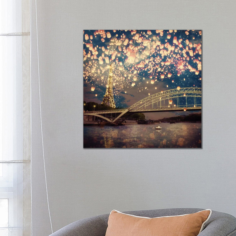 Love Wish: Lanterns Over Paris by Paula Belle Flores - Wrapped Canvas Print, 66.04 cm H x 66.04 cm W x 3.175 cm D