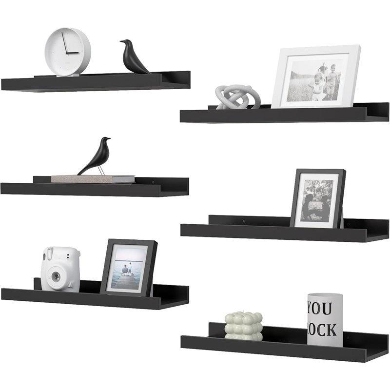Floating Shelves For Wall, Wood Mounted Shelf Decor Storage Set Of 6, For Bedroom, Living Room, Bathroom, Kitchen, Picture Ledge