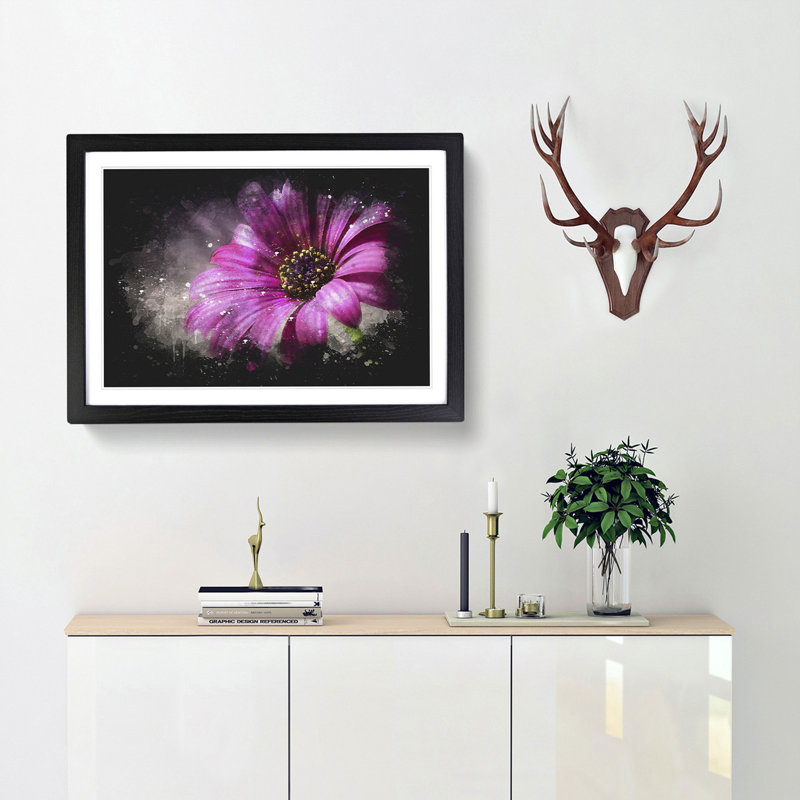 Purple Daisy - Picture Frame Graphic Art, 45cm H x 63cm W x 2cm D, Black Framed