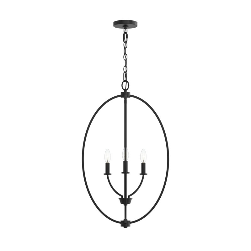 Jheni Three-Light Matte Black Foyer Pendant, Matte Black