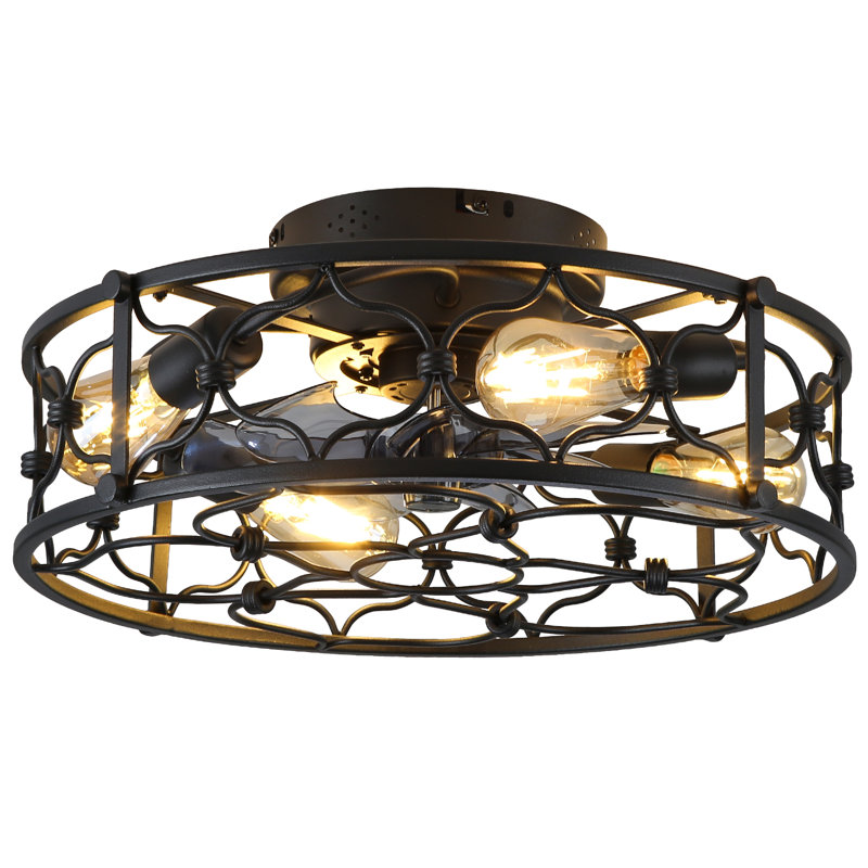 Ventilateur de plafond de style campagnard à cage noire classique de 20 po avec ensemble d'éclairage, 6 vitesses, ventilateur de plafond rustique à profil bas avec lumière et télécommande Vergean