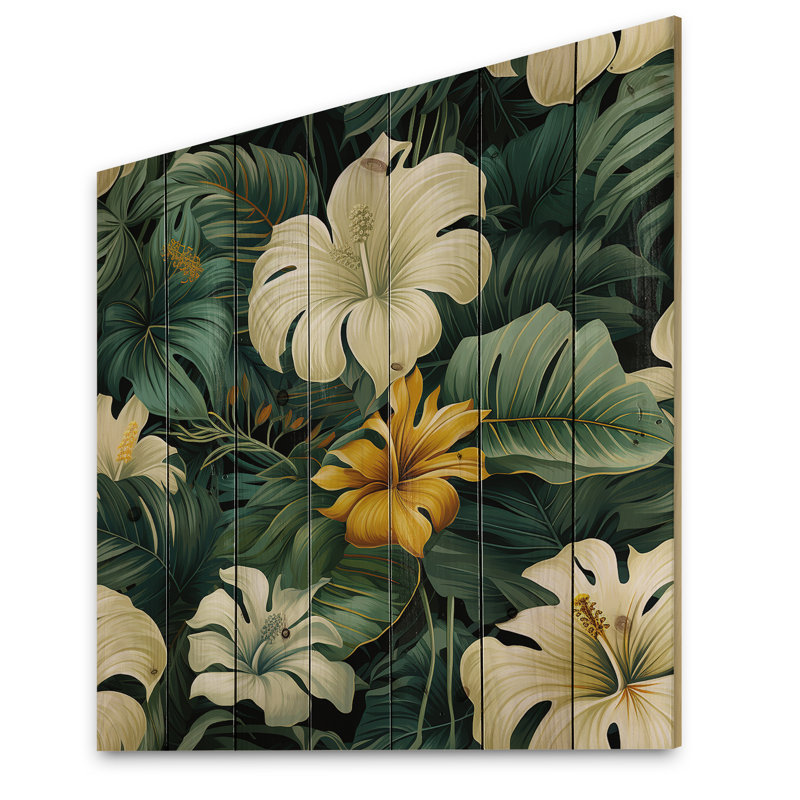 Liloh - art mural floral sur bois de pin naturel, H 15 po x l 15 po
