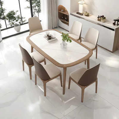Bright rock solid wood dining table and chair set