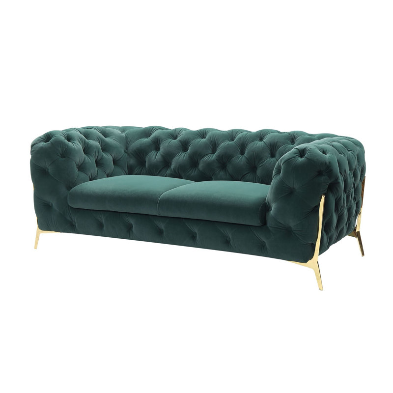 Soule - Transitional Velvet Loveseat, 30" H x 74" W x 40" D, Emerald Green