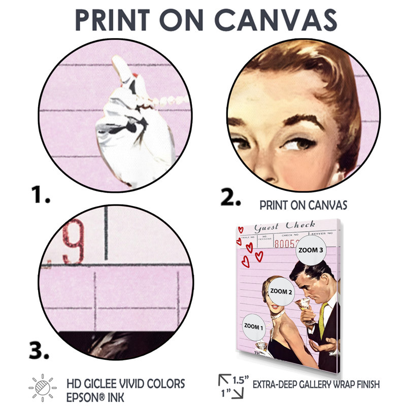 «Old Hollywood Couple Love Check», impression d'art mural film et télévision, Toile tendue, H 20 po x l 12 po x P 1 po