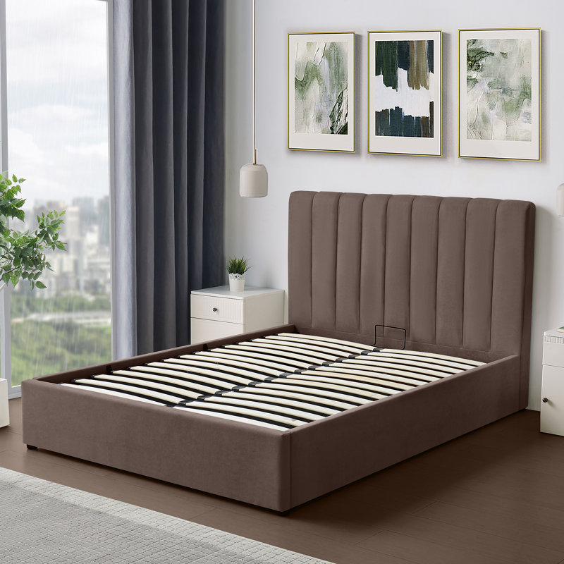 Evelynne Fabric Ottoman Bed Frame with Storage - , Double (4'6), Brown