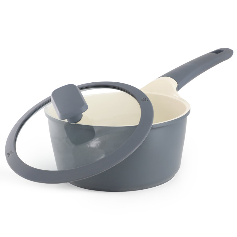 Casserole en aluminium antiadhésif de 2 pintes en céramique grise avec couvercle Oster Rooney