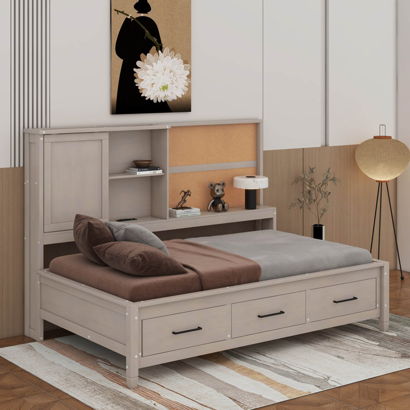 Lit de jour simple avec tablettes, Gris antique