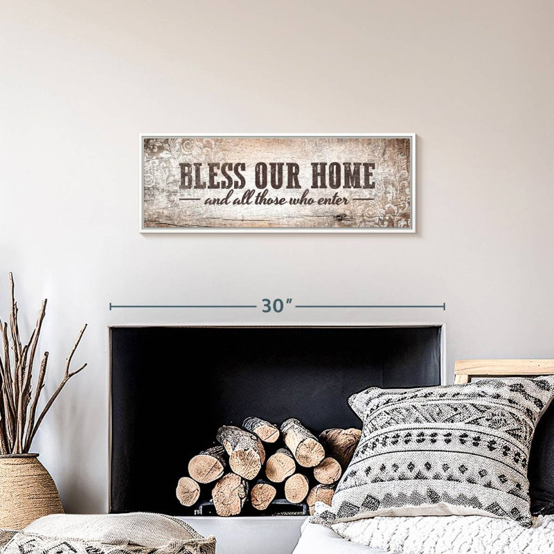 Plaque murale «Bless Our Home», 25 po x 9 po, Cadre flottant blanc