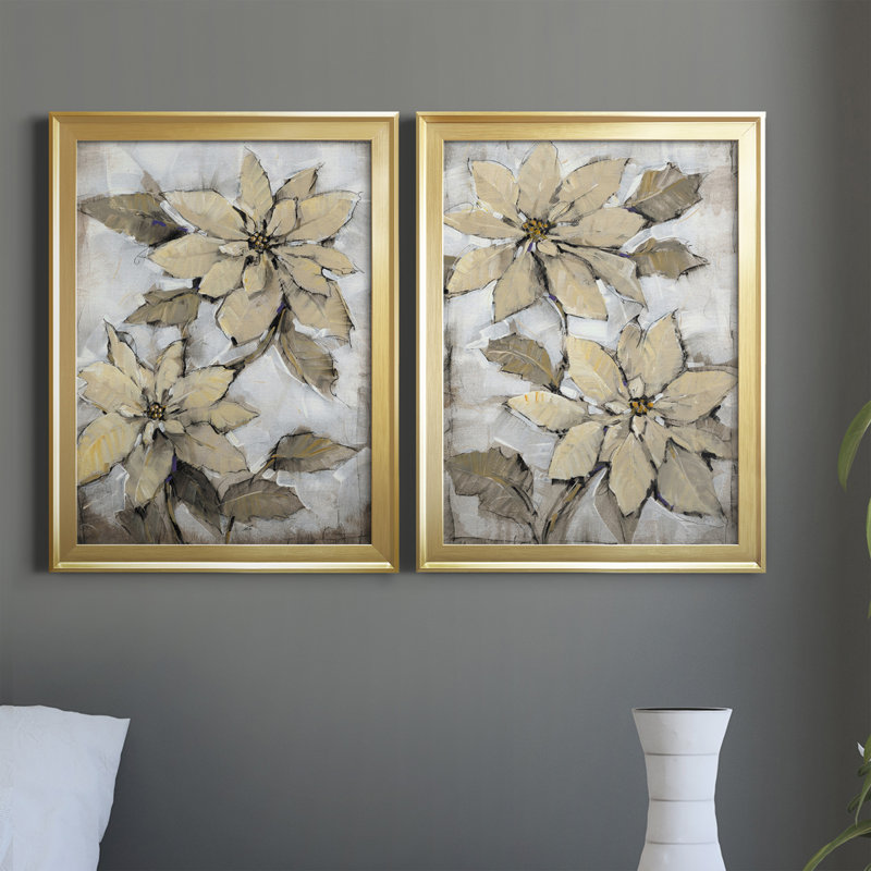 Poinsettia Study I - Ensemble de 2 peintures sur toile encadrées, H 36,5 po x l 53 po x P 1 po, Or