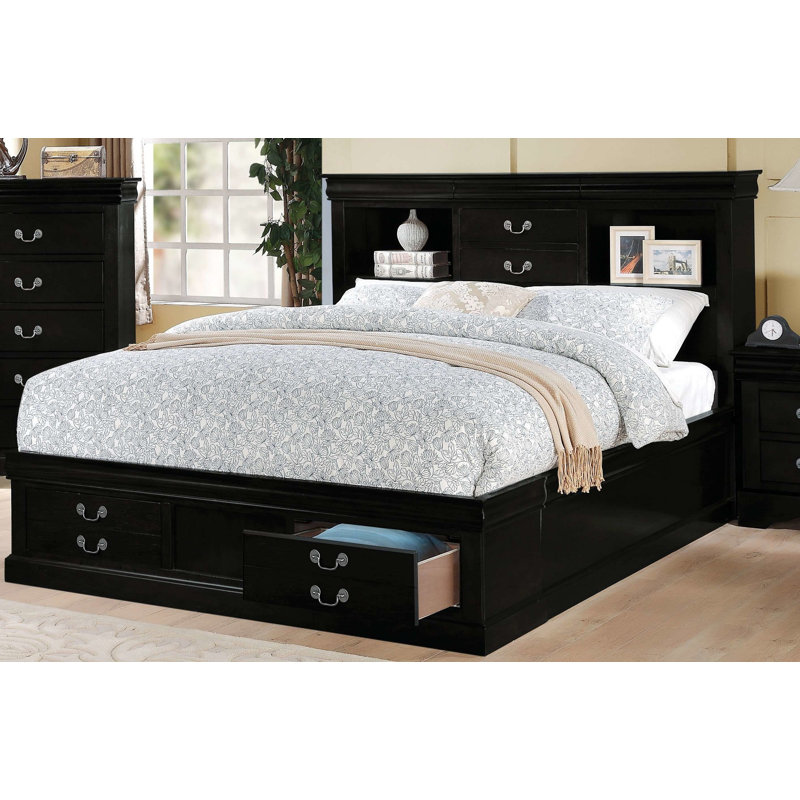 Covertt Solid Wood Bookcase Storage Bed, King, Black