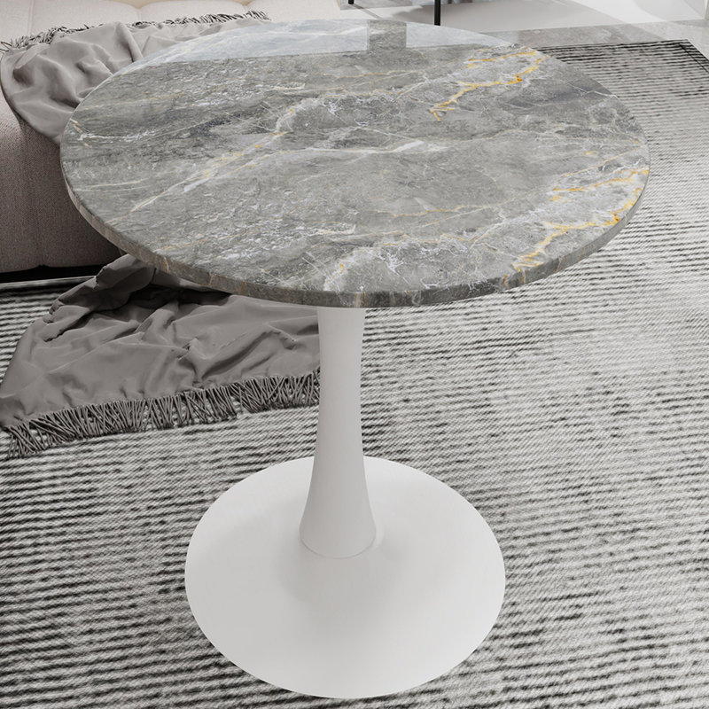 Table d'appoint ronde avec base piédestal, Gris foncé, Blanc