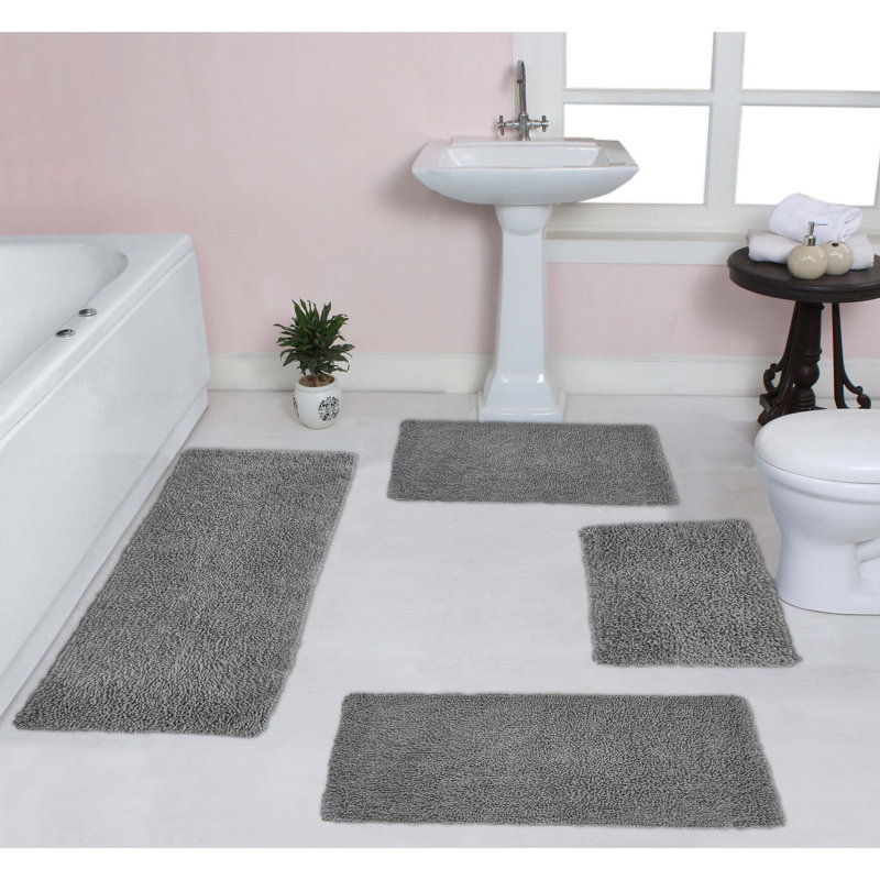 Tapis de bain 100% coton lavable à la machine Fantasia (ensemble de 4), Gris