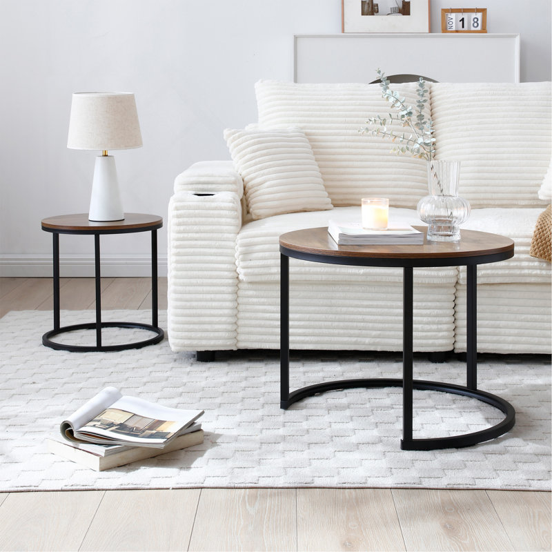 Ensemble de 2 tables basses gigognes, tables d'appoint rondes modernes avec structure métallique robuste et plateau durable, idéales pour les petits espaces, le salon, la chambre et les appartements.