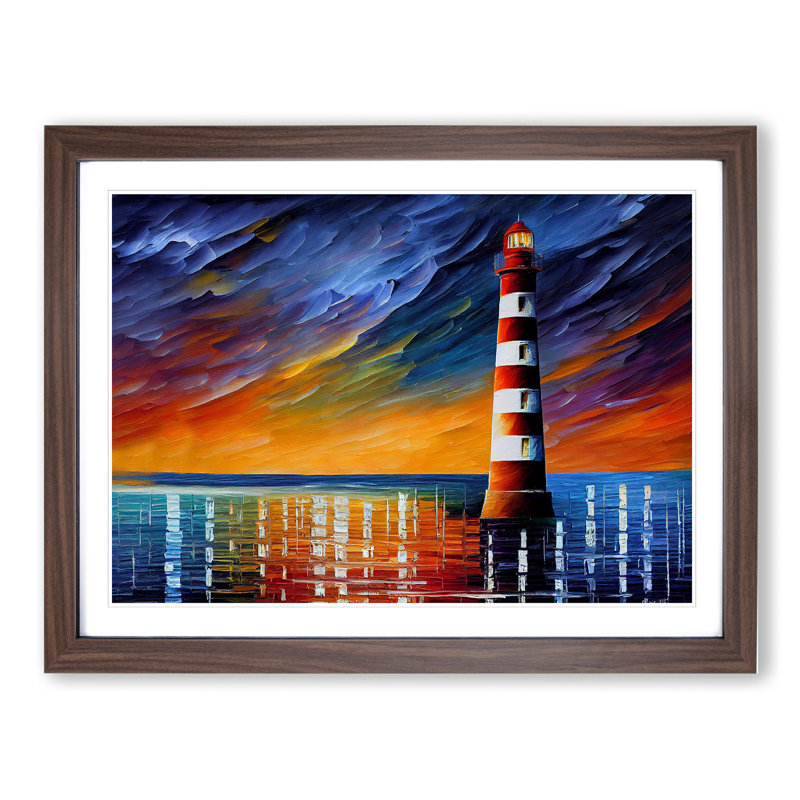 Colourful Lighthouse Vol.2 - Painting, Walnut Framed, 46cm H x 64cm W x 2cm D