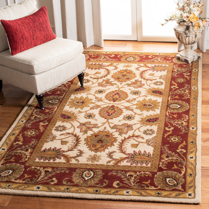 Tapis oriental ivoire / rouge en laine touffeté à la main Algers, Rectangle 8 pi 3 po x 11 pi