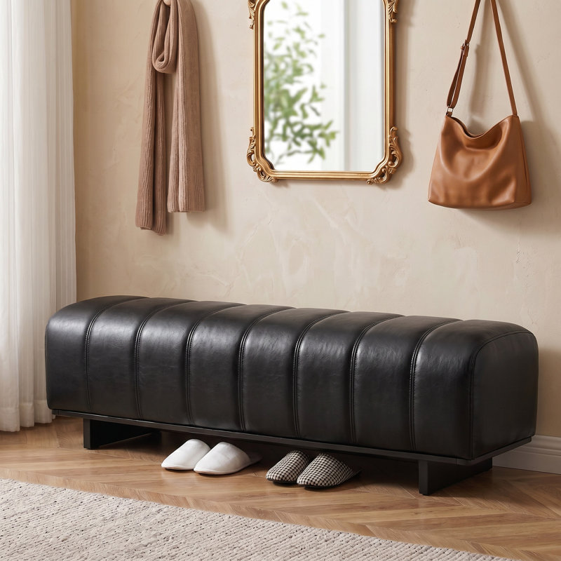 Banc rembourré en polyuréthane avec pieds en bois d'hévéa, banc de loisirs stable de 250 lb pour la salle à manger de la chambre à coucher