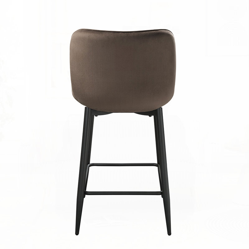 Ensemble de tabourets de bar rembourrés en velours avec dossier en métal, Brun