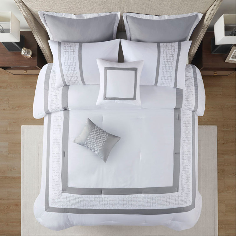 8 Piece Embroidered Comforter Set White King