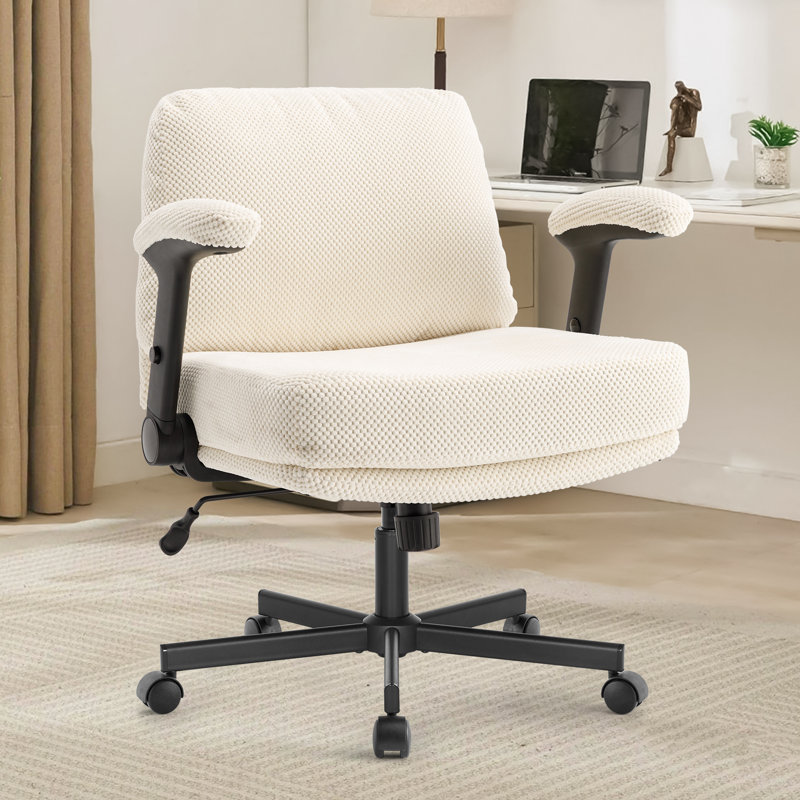 Chaise de bureau ergonomique moderne à dossier moyen, chaise de bureau Criss Cross réglable, 300 lb , Beige