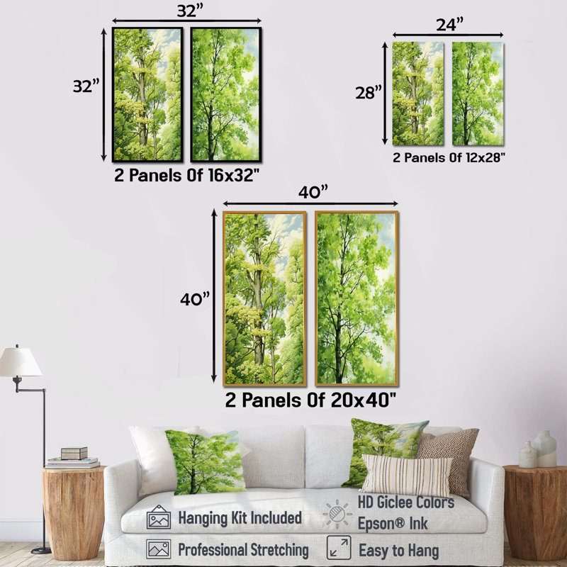 American Basswoods Breeze - Ensemble de 2 impressions sur toile de tilleul américain, H 40 po x l 41 po, Cadre flottant blanc