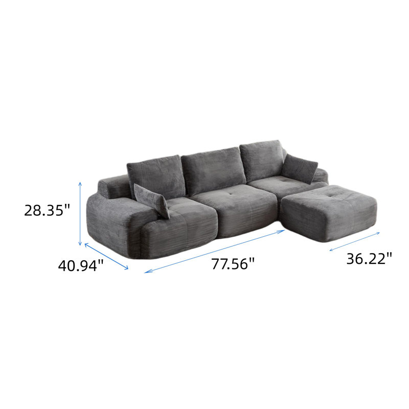 Modern Memory Foam Compression Sectional Sofa, Gray