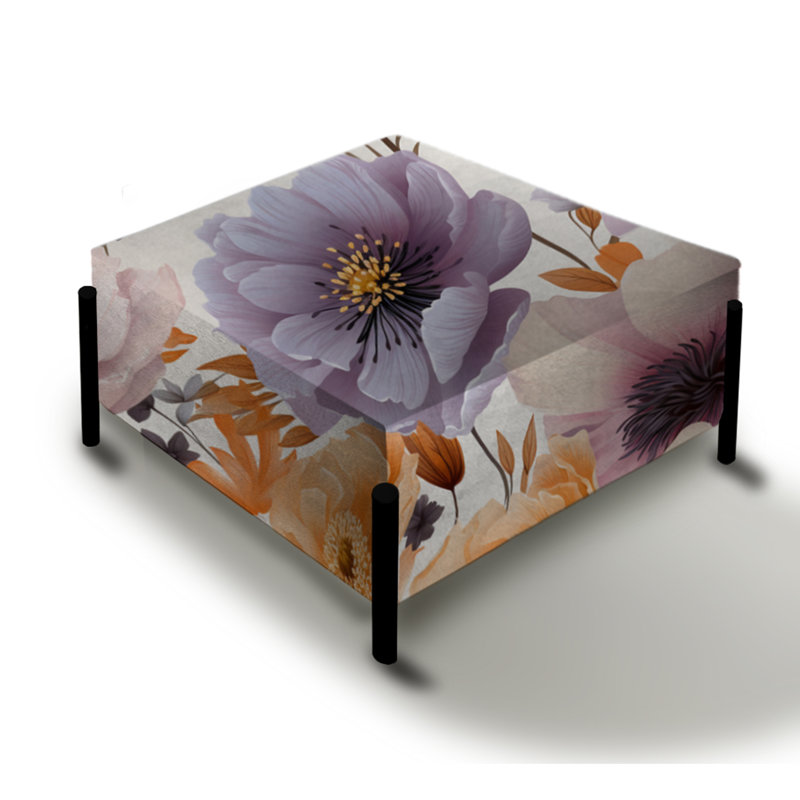 Grand jardin floral mauve et beige avec repose-pieds botanique