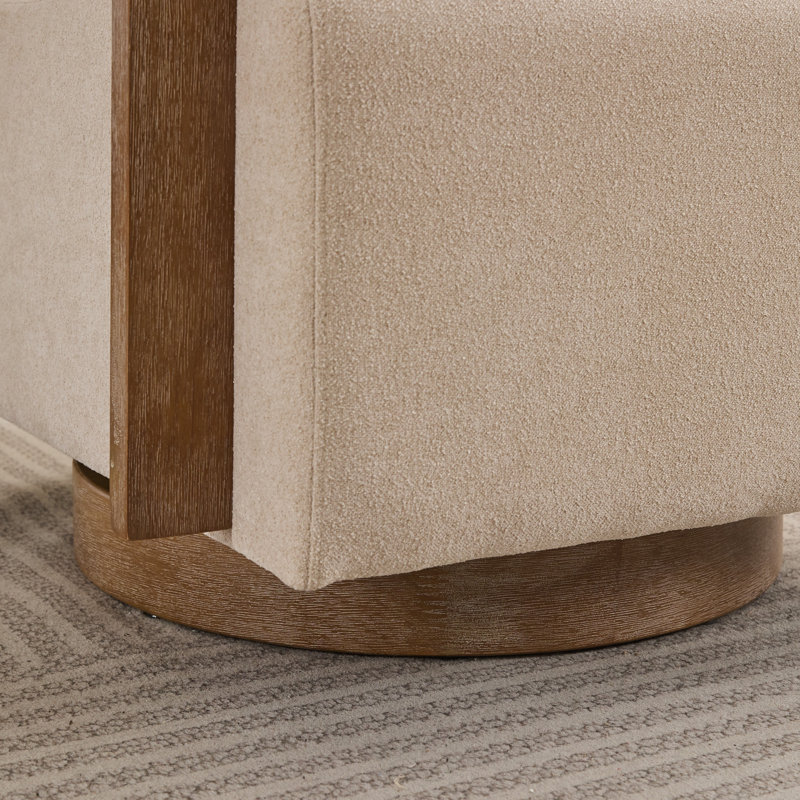 Ynes 30.8" Wide Upholstered Swivel Armchair, Beige Polyester