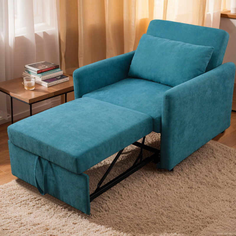 Nikkiya 3-in-1 Convertible Chair Bed,Upholstered Accent Chair, Lounger, and Sleeper, Green Linen