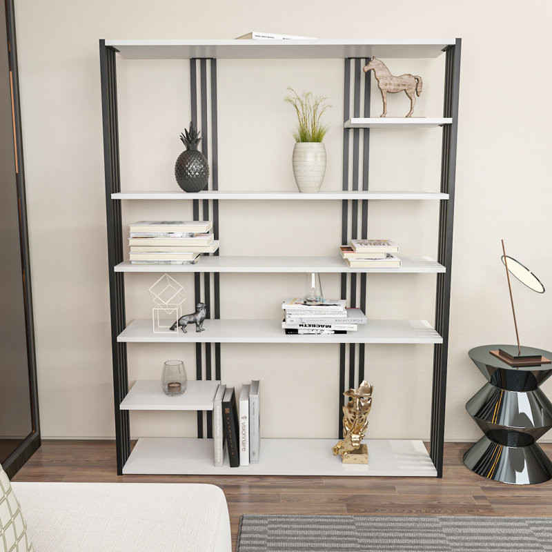 Lakayla 160cm H x 120cm W Corner Bookcase, White/Black