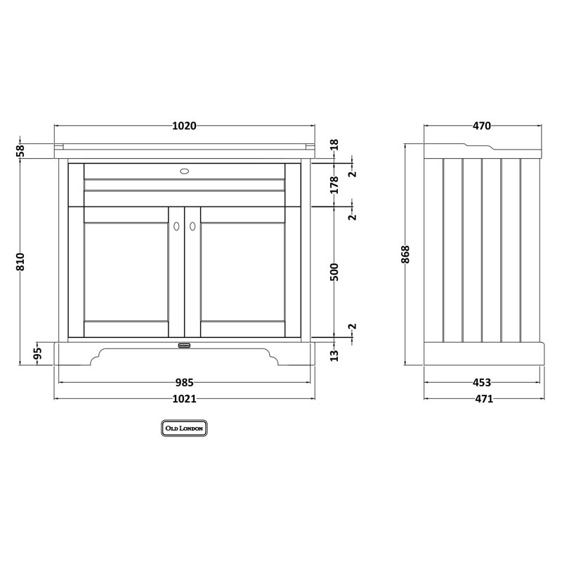 Old London 1000mm Free-standing Standard Single Vanity, Hunter Green