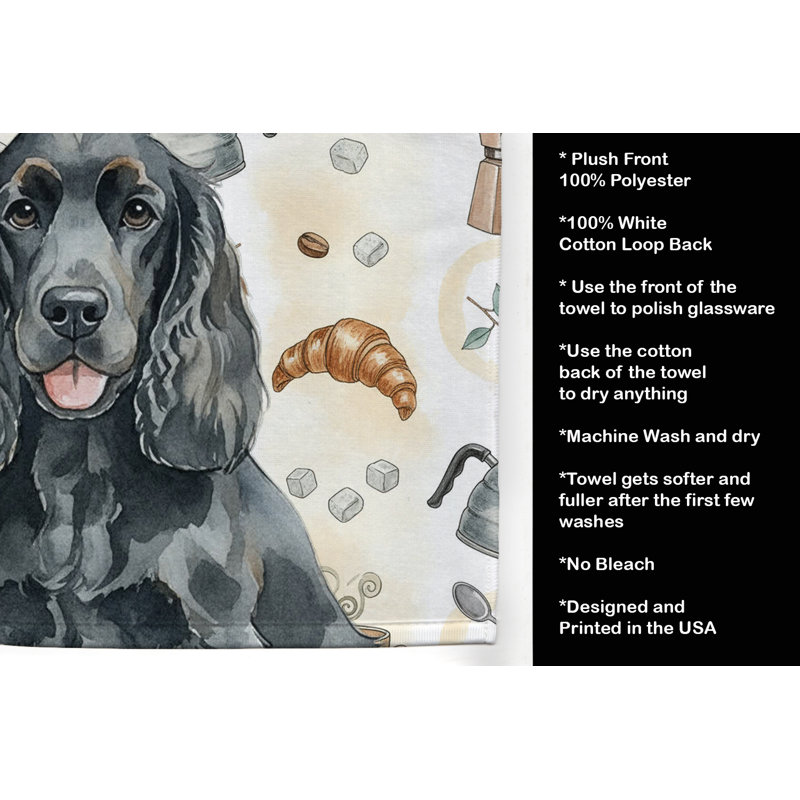 Black Cocker Spaniel Coffee Bar Kitchen Towel, Black Cocker Spaniel
