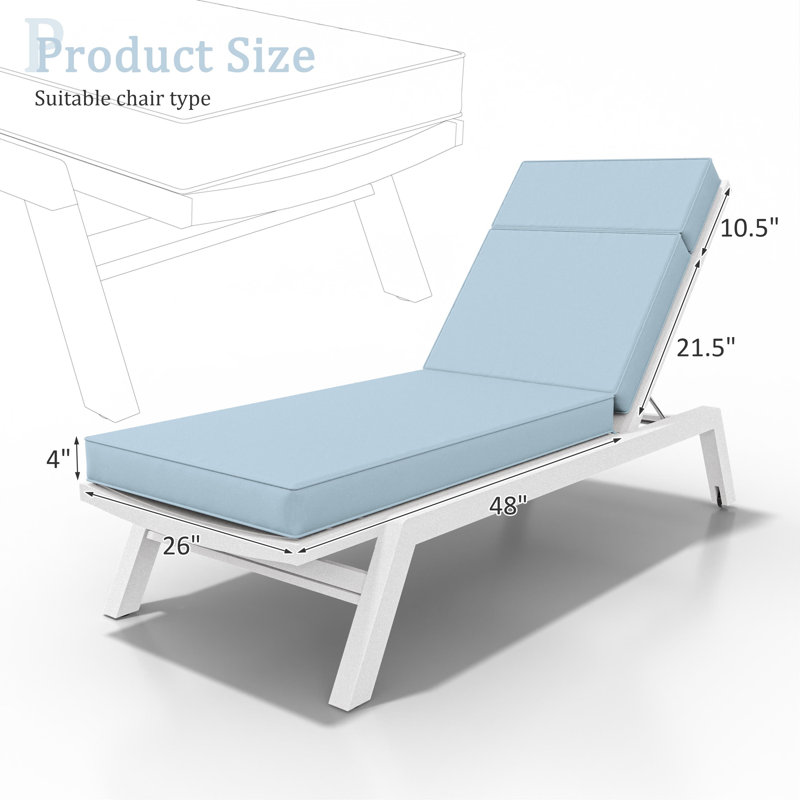 Wynee Outdoor 4'' Chaise Lounge Cushion (1 Pcs), Light Blue, 80" W x 26" D 
