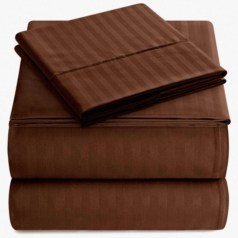 Luxury Italian Stripe Microfiber Bedding Set - Deep Pocket 4-Piece Sheet Set - Wrinkle, Stain, Fade Resistant - Chocolate Brown Prestige Collection