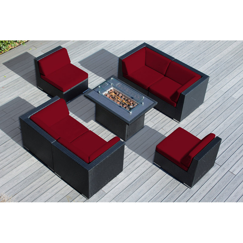 Ensemble conversationnel 7 pièces sans ensemble modulaire et table de feu, Sunbrella rouge