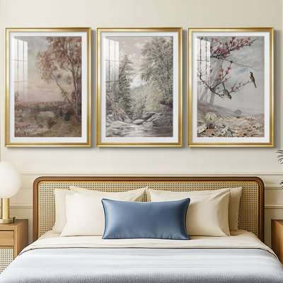 Paysage rétro Cxxxxi - impression encadrée de qualité supérieure sur mesure mat - 3 pièces