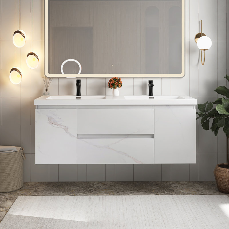 Ensemble de meuble-lavabo double 60 po avec plateau en résine 60 po