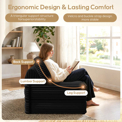 Tufted Futon Convertible Folding Sofa Bed With Back Support, Twin Size, Corduroy