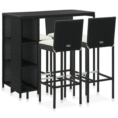 Garden Bar Set 5 Piece with Cushions Poly Rattan Table&Chair