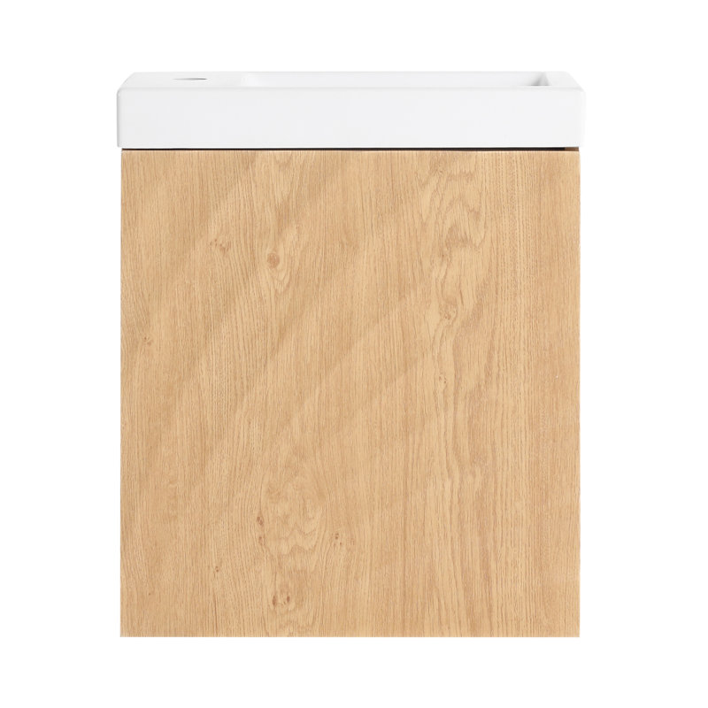Meuble-lavabo mural 18,5 po avec lavabo en résine, porte simple à fermeture douce, panneau de fibres à densité moyenne, bois naturel (KD-Packing)